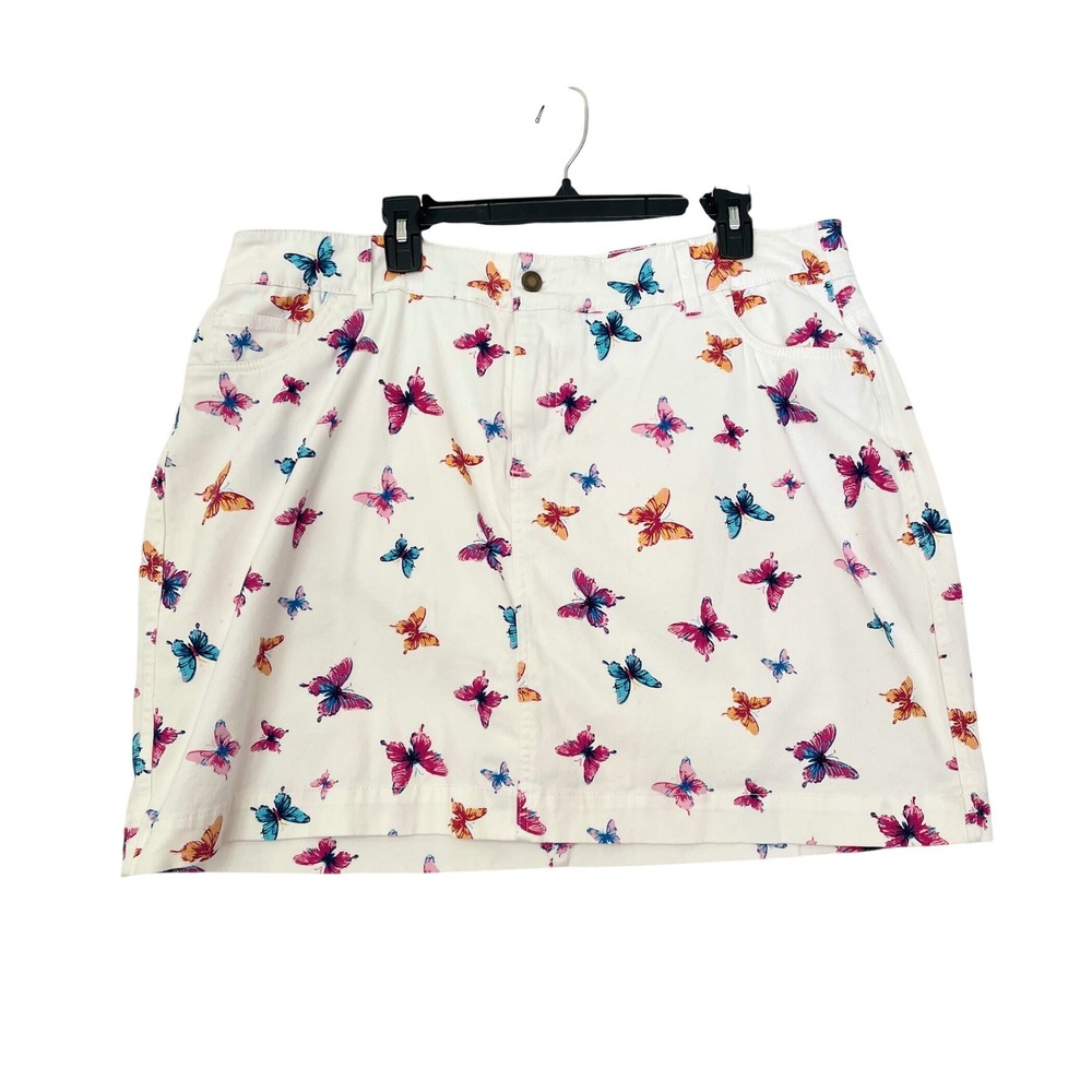 Woman Within Butterfly Print Skort Womens 18W White Multicolor Stretch Cotton‎